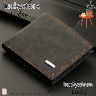 Lucky กระเป๋าสตางค์ ใบสั้น หนัง PU สีพื้น ความจุเยอะ สไตล์มินิมอล สําหรับใส่เหรียญ กลางแจ้ง