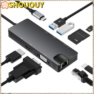 Shououy อะแดปเตอร์ฮับ USB Type-C หลายพอร์ต SD อ่าน USB 3.0 4K HDMI สําหรับแล็ปท็อป PC