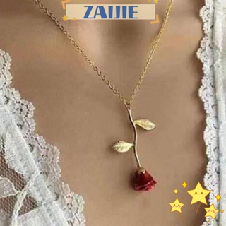 Zaijie24 จี้ดอกกุหลาบสีแดง สร้อยคออารมณ์ สร้างสรรค์ การออกแบบพิเศษ หยดน้ํามัน โลหะผสม สร้อยคอหยดน้ํามัน ผู้หญิง ความงาม