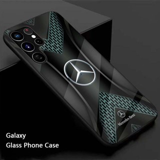 【พร้อมส่ง】เคสโทรศัพท์มือถือแบบแก้ว ซิลิโคน ลายโลโก้ Mercedes Benz สี่ด้าน คุณภาพสูง สําหรับ Samsung S23 Ultra S21 S22 Plus FE