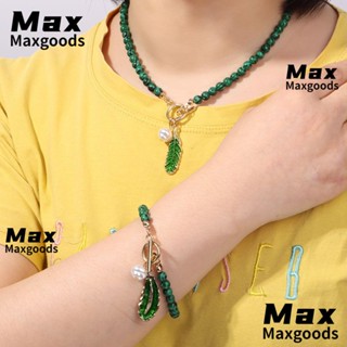 Maxg สร้อยคอ จี้หิน รูปใบไม้ เครื่องประดับ ของขวัญ