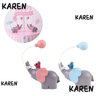 Karen ตุ๊กตาช้าง ขนาดเล็ก สีฟ้า สีชมพู สําหรับตกแต่งเค้ก