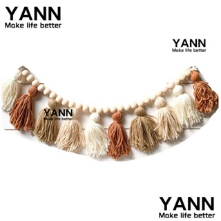 Yann1 สายเชือกถักมือ ประดับลูกปัดไม้ ขนสัตว์ สีน้ําตาล 25 นิ้ว สําหรับแขวนตกแต่งผนังห้องนอนเด็ก