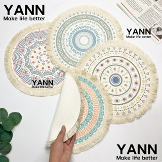 Yann1 เสื่อปูโต๊ะ ผ้าฝ้ายถัก สไตล์โบฮีเมียน ขนาด 34 ซม. 13.39 นิ้ว สีเบจ สําหรับตกแต่งโต๊ะอาหาร งานแต่งงาน