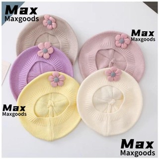 Maxg หมวกเบเร่ต์ ผ้าถัก ลายดอกไม้ สีพื้น ให้ความอบอุ่น แฟชั่นฤดูใบไม้ร่วง และฤดูหนาว สําหรับเด็ก