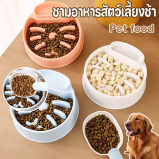 😻COD🐶ชามอาหารหมา ลดแรงกดที่ท้องสัตว์เลี้ยงของคุณ ชามอาหารแมว วัสดุพลาสติกPP มีช่องแยกอาหารเปียก