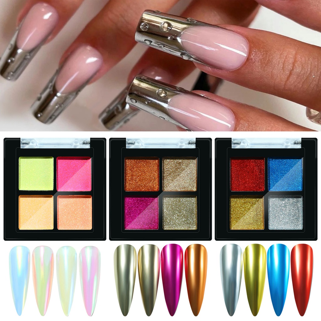 Misscheering ผงกลิตเตอร์โฮโลแกรม 4 ช่อง/กล่อง สําหรับตกแต่งเล็บ DIY