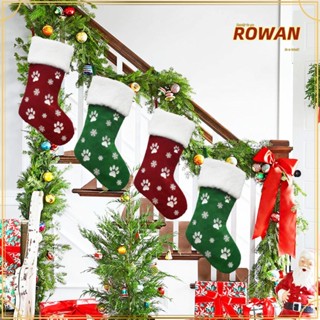 Rowans ถุงเท้าโพลีเอสเตอร์ สีแดง สีเขียว สําหรับแขวนตกแต่งต้นคริสต์มาส