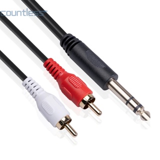 [countless.th] สายเคเบิลอะแดปเตอร์เสียงสเตอริโอ 1.5 ม. 1/4 ตัวผู้ เป็น 2 RCA ตัวผู้ Dual RCA เป็น 6.35 มม. TRS