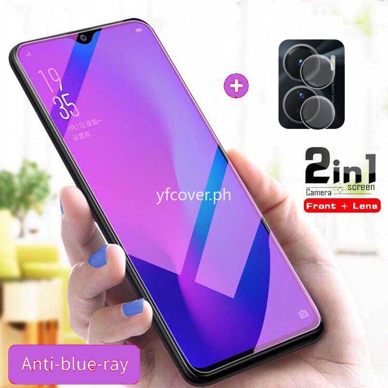2 in 1 ฟิล์มกระจกนิรภัยกันรอยหน้าจอ ป้องกันแสงสีฟ้า สําหรับ Vivo Y27 4G Y36 Y35 Y16 Y77 Y76 Y75 Y72 5G 4G Y50 Y30 Y20 Y20s Y20i Y33s Y21s