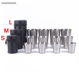 Morn แก้วกาแฟ เบียร์ ชา สเตนเลส พร้อมเคส สําหรับตั้งแคมป์ 4 ชิ้น