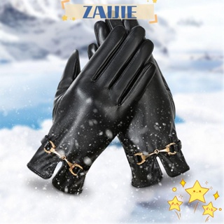 Zaijie24 ถุงมือหนัง PU ถุงมือขับรถ แบบเต็มนิ้ว กันน้ํา ฤดูหนาว ที่อบอุ่น หนา กันลม หน้าจอสัมผัส ถุงมือกีฬากลางแจ้ง