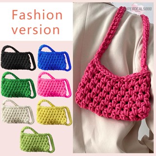 [SuperDeals888.th] กระเป๋าถือลําลอง ผ้าฝ้ายถักโครเชต์ แฮนด์เมด สีพื้น แฟชั่นฤดูร้อน สําหรับสตรี