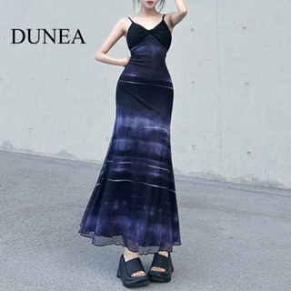 Dunea ชุดเดรสยาว เปิดหลัง พิมพ์ลายท้องฟ้า ออกแบบใหม่ สง่างาม สําหรับผู้หญิง