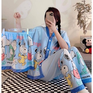 พร้อมส่ง​กล่องไปรษณีย์​​  มาใหม่ ชุดนอน เสื้อ กางเกงขาสั้น ผ้าฝ้ายนิ่ม 3 ชิ้น