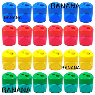 Banana1 กบเหลาดินสอ รูคู่ 24 ชิ้น กบเหลาดินสอ ขนาดเล็ก 24 ชิ้น พร้อมฝาปิด ทรงสามเหลี่ยม สําหรับช่างไม้
