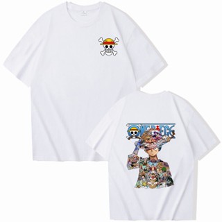 ป่าOne - piece T-shirt Anime Print Top luffy Print Harajuku Cal Style Summer Short Sleeve Loose T-Shirt(S-5XL)