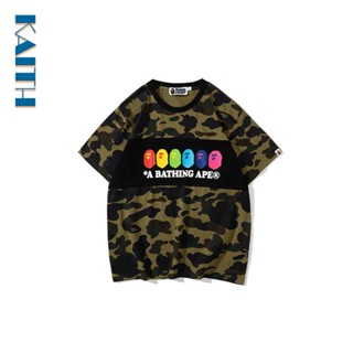 พร้อมส่ง เสื้อยืดแขนสั้น คอกลม พิมพ์ลายกราฟฟิค Ape Head Camo ขนาดใหญ่ สีพื้น สไตล์เกาหลี วินเทจ สําหรับผู้ชาย และผู้หญิง