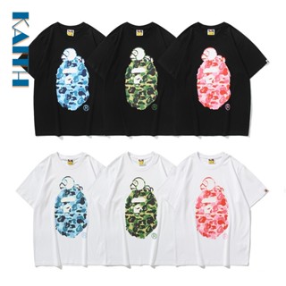 พร้อมส่ง เสื้อยืดแขนสั้น คอกลม พิมพ์ลายกราฟฟิค Ape Head Camo สีพื้น สไตล์เกาหลี วินเทจ พลัสไซซ์ สําหรับผู้ชาย และผู้หญิง