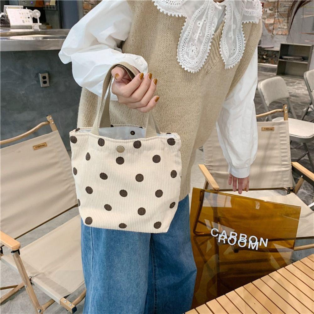 กระเป๋าใส่ข้าวกลางวัน ผ้าลูกฟูก สไตล์เรียบง่ายและย้อนยุค มีขนาดใหญ่และเป็นมิตรกับสิ่งแวดล้อม - รูปที่ 3