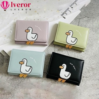 Lveror กระเป๋าสตางค์ ใบสั้น หนัง PU ลายเป็ดน่ารัก ใส่เหรียญได้หลายใบ สําหรับผู้หญิง