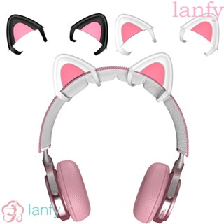 Lanfy ที่คาดศีรษะซิลิโคน สีดํา สําหรับตกแต่งหูฟังบลูทูธ 1 คู่