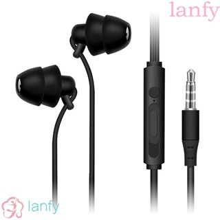 Lanfy หูฟังอินเอียร์ แฮนด์ฟรี ควบคุมระดับเสียงสเตอริโอ สาย TPE ป้องกันเสียงรบกวน พร้อมไมโครโฟน ฉนวนกันเสียง ไม่มีแรงดันหู ซิลิโคนนิ่ม เบสหูฟัง