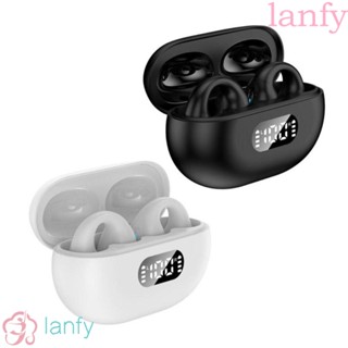 Lanfy หูฟังบลูทูธไร้สาย แบบคลิปหนีบ มีไฟ LED สีดํา สําหรับเล่นเกม