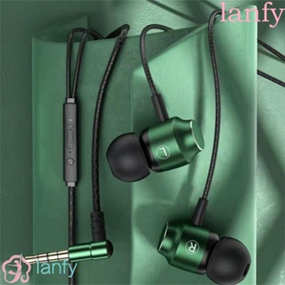 Lanfy ชุดหูฟังสเตอริโอ HiFi แบบมีสาย พร้อมไมโครโฟน สีเขียว สําหรับโทรศัพท์มือถือ