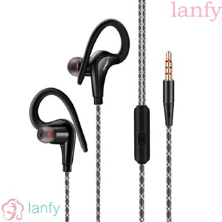 Lanfy ชุดหูฟังอินไลน์สเตอริโอ แจ็ค 3.5 มม. เสียงเบสหนักมาก สําหรับเล่นกีฬา วิ่ง