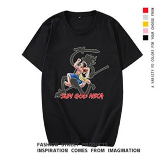 ป่าเสื้อยืด ผ้าฝ้ายแท้ พิมพ์ลายอนิเมะ One Piece Awakening Five-speed Sun God Joey Boyi Luffy Nika Fruit Form สําหรับผู้ช