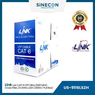 Link(ลิ้งค์) สายแลน US-9116LSZH CAT 6 UTP ULTRA (600 MHz) w/Cross Filler, 23 AWG, LSZH White 305 M./Pull Bx.R