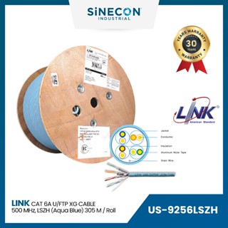 Link(ลิ้งค์) สายแลน CAT 6A US-9256LSZH ความยาว 305 เมตร CAT 6A U/FTP XG ( 500 MHz ) CABLE, LSZH Aqua Blue