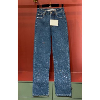 ♥ เช็คสินค้าก่อนสั่ง WANG CRYSTAL DENIM JEANS กางเกงยีนส์ ขายาว ทรงเอวสูง ใส่สวยมาก งานรีดเพชรคริสตัล อเล็กซ์ แวง