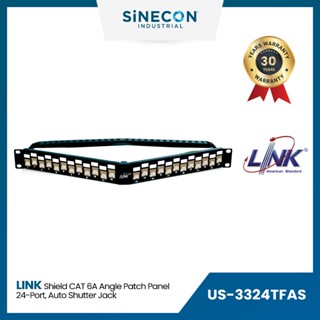 Link(ลิ้งค์) แผงกระจายสายแลน US-3324TFAS แบบ Angle Shield CAT 6A ANGLE PATCH PANEL 24 PORT, Auto Shutter