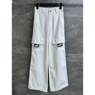 ♥ เช็คสินค้าก่อนสั่ง FENDI PANTS FABRIC WHITE CANVAS กางเกงขายาว เอวสูง ขากว้าง ผ้าแคนวาส เฟนดิ ฟินดิ