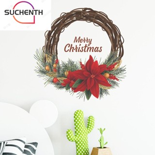 Suchenth สติกเกอร์ติดผนัง ตกแต่งบ้าน โปสเตอร์ประตู พวงหรีดคริสต์มาส พวงมาลัย พวงหรีด พีวีซี สติกเกอร์ติดผนัง