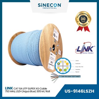 Link(ลิ้งค์) สายแลน CAT 6A US-9146LSZH ความยาว 305 เมตร CAT 6A UTP SUPER XG ( 750 MHz ) CABLE, LSZH Aqua Blue