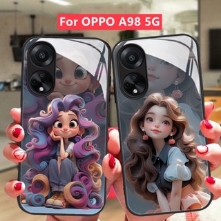 เคส OPPO A78 A98 5G เคส OPPO A58 4G เคส เคสโทรศัพท์มือถือกระจก กันกระแทก ป้องกันเลนส์กล้อง ลายเจ้าหญิงรันเวย์น่ารัก หรูหรา สําหรับ OPPO A58 A78 A98