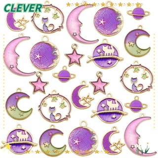 Clever จี้รูปดวงจันทร์ ดาว เคลือบทอง สีม่วง สําหรับทําเครื่องประดับ สร้อยข้อมือ 48 ชิ้น