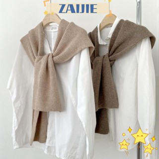 Zaijie24 ผ้าพันคอ ผ้าคลุมไหล่ ผ้าวูลถัก หนา สีพื้น สไตล์โกธิค สําหรับผู้หญิง