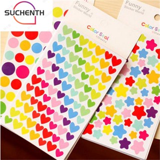 Suchenth สติกเกอร์ ลายจุดหัวใจ ดาว สีรุ้ง สําหรับตกแต่งสมุด DIY 6 แผ่น