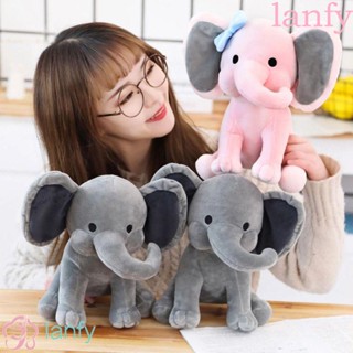 Lanfy หมอนตุ๊กตานุ่ม รูปการ์ตูนช้างน่ารัก ขนาด 25 ซม. สีชมพู สีเทา