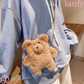 Lanfy กระเป๋าสะพายไหล่ กระเป๋าใส่เหรียญ หูฟัง เครื่องสําอาง ลายการ์ตูนหมีน่ารัก สําหรับผู้หญิง