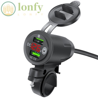 Lonfy โวลต์มิเตอร์ชาร์จรถจักรยานยนต์ พร้อมสวิตช์ซ็อกเก็ตชาร์จ USB คู่