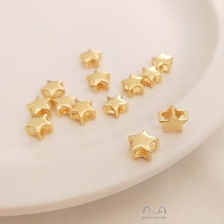 จี้สร้อยคอ ต่างหู สร้อยข้อมือ ลูกปัด รูปดาวห้าแฉก สองชั้น สีทอง 14k DIY