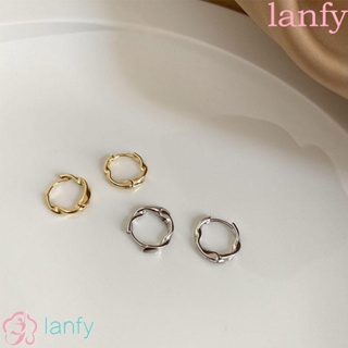 Lanfy ต่างหูห่วง ทรงกลม ป้องกันอาการแพ้ เรียบง่าย เครื่องประดับสําหรับผู้หญิง