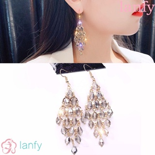 Lanfy ต่างหูผู้หญิง เรขาคณิต คริสตัล ต่างหูหยดน้ํา