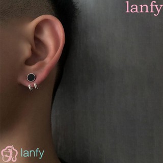 Lanfy MeStud ต่างหูเข็มเงิน 925 สีดํา สไตล์โกธิคพังก์