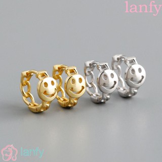 Lanfy ต่างหู จี้รูปหน้ายิ้ม สีพื้น แฟชั่นสําหรับผู้หญิง